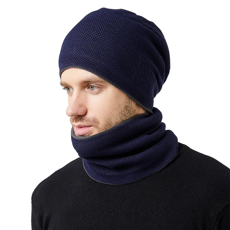 Unisex Winter Knit Beanie Hat with Scarf Set Slouchy Cuffless Skull Cap  Neck Warmer with Fleece Lined Winter Hat for Women Men