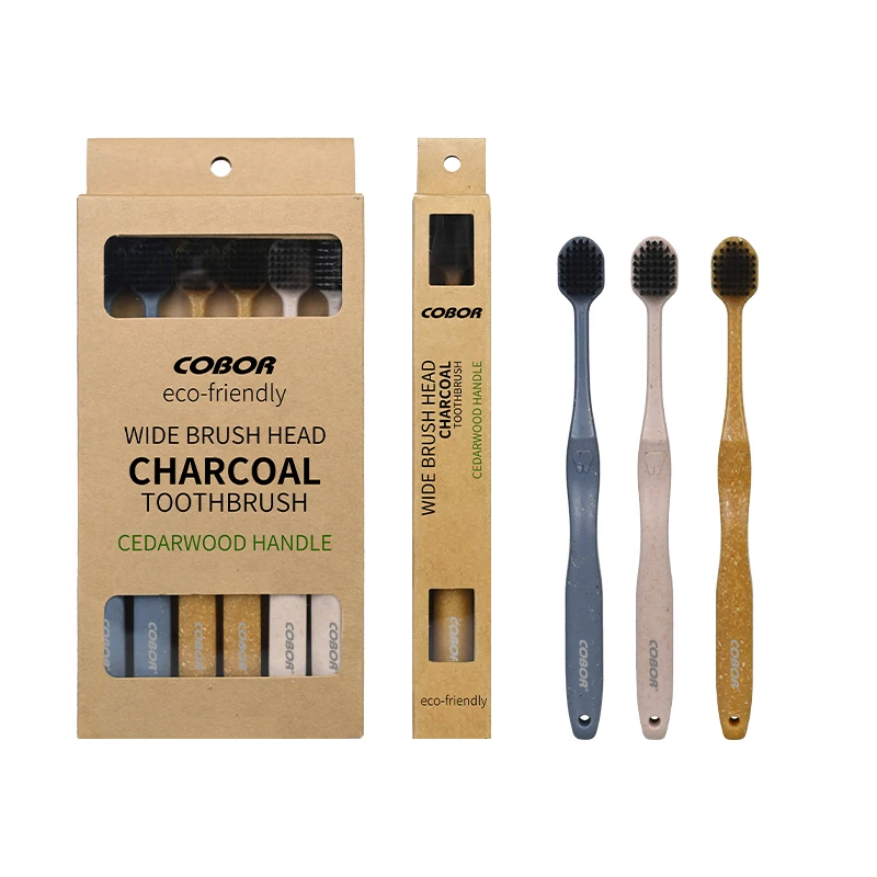 Cobor  Custom Wholesale Biodegradable Eco-friendly Soft Wooden Toothbrush Charcoal Cedar Wood Toothbrush suppliers