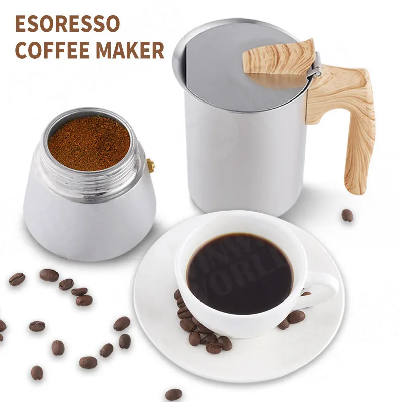  Best Selling Portable Espresso Coffee Maker Induction Stainless Steel Stovetop Moka Pot