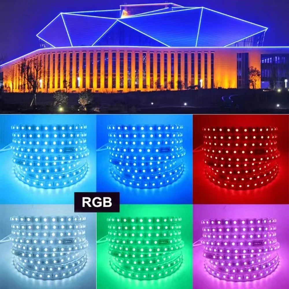 220V High Voltage LED Strip Light RGB IP65 IP67 SMD 5050 Tape Remote Control Waterproof RGBW LED Backlight Strip for Bar Parties