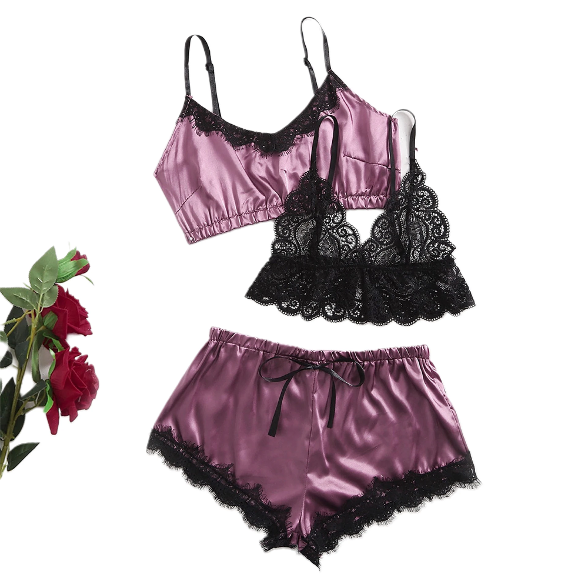 
Drop shipping U.S. exclusive supply Sexy lace satin four-color lingerie women panties mature woman lingerie silk lingerie 