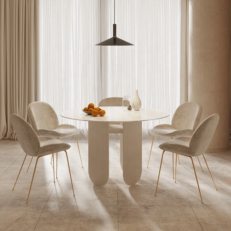 White bright rock plate round table chair household designer round high-grade round table household 10 person dining table