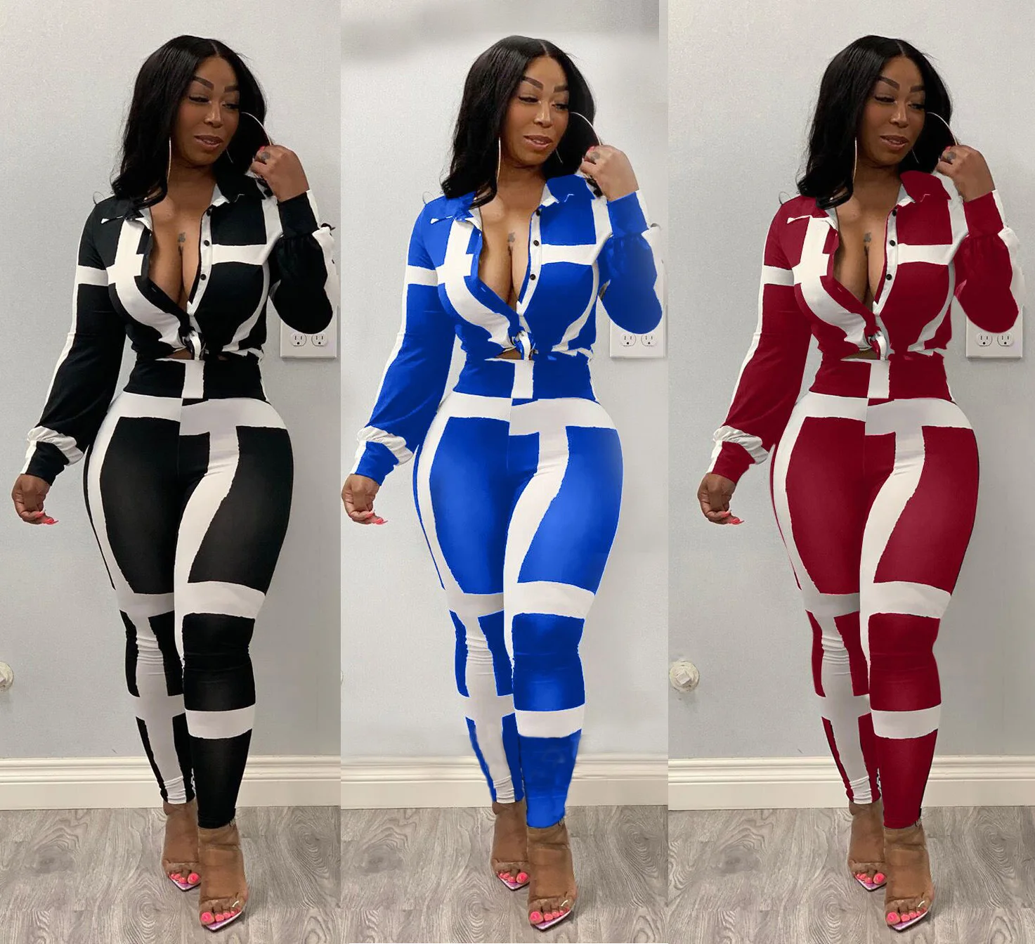 
Casual Style Hot Sale Women's Clothing European And American Fashion Casual Printed Striped Suit 