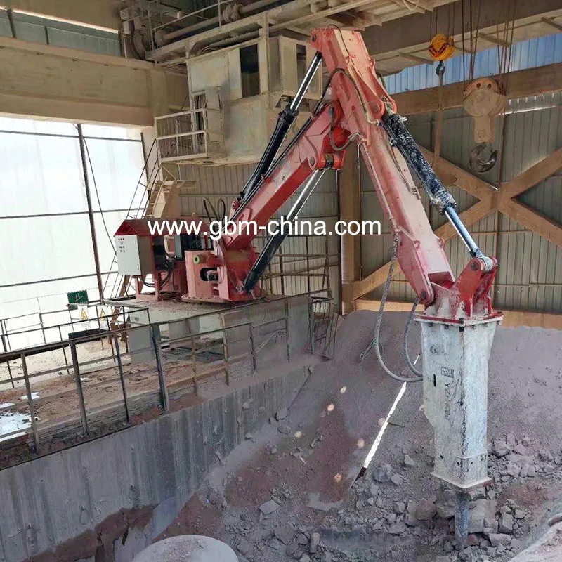 Fixed boom hydraulic hammer rock breaker system