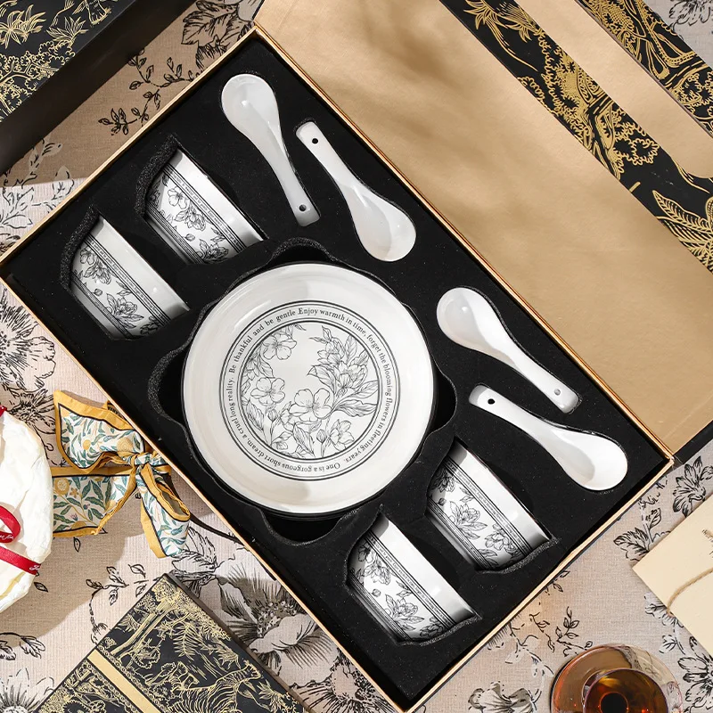 Green Rose Theme Festivalceramic dinnerware set  tableware coconut bowl  spoons plate business exquisite gift