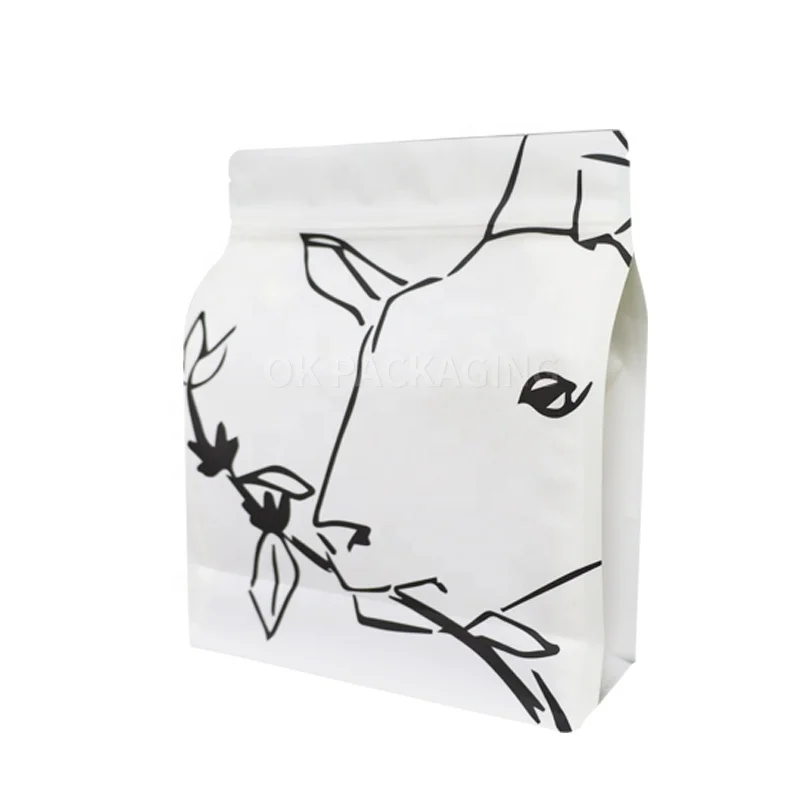 Custom Printed 250G Bolsas Para De Cafe Empty Coffee Bean Tea Packaging Pouch Flat Box Bottom Coffee Bag With Valve And Zipper