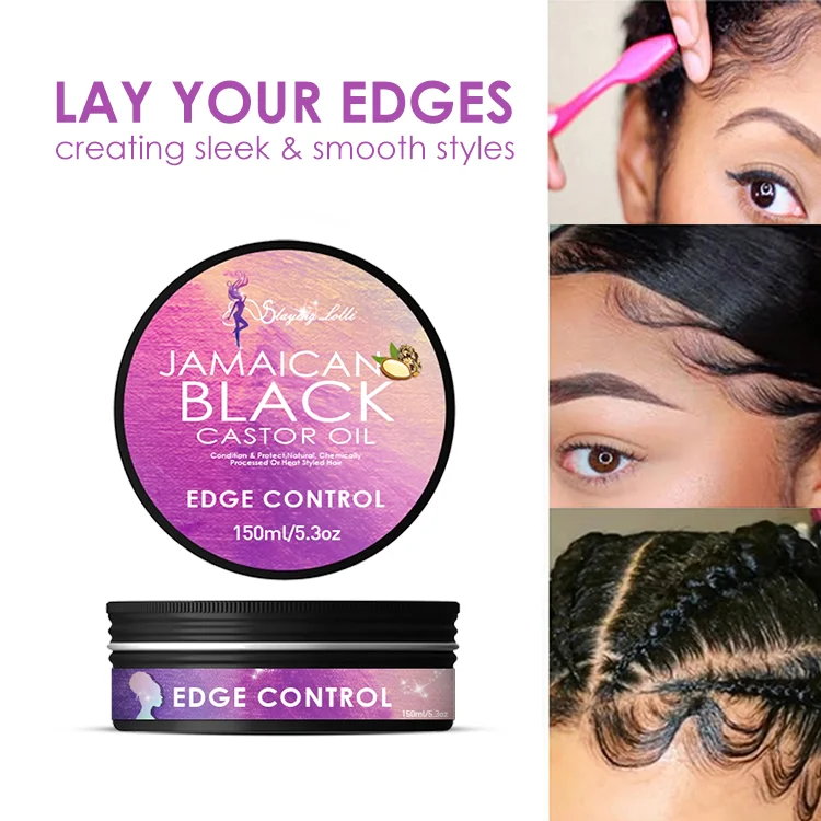 24H Shipping Private Label Black Castor Oil Vegan Edge Control Set Kit for Afro Nature Hair