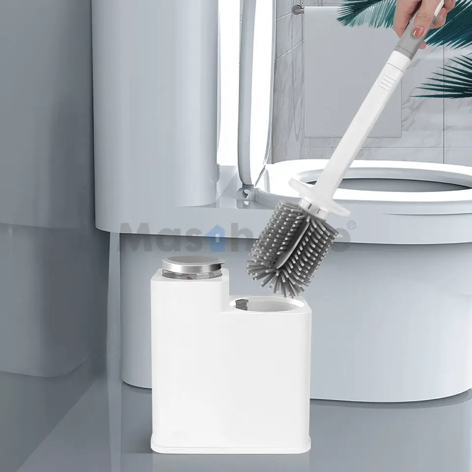 Masthome Custom Grey Disassembling Soft Tpr Bristles Soap Dispensing Toilet Brush (Tpr) Bathroom Cleaning Brush Toilet Brush