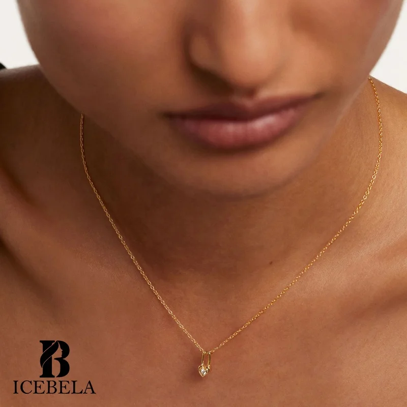 ICEBELA Fine Jewelry Unique Niche Design Chic Custom Chain Heart Shape Lock 925 Sterling Silver Pendant Necklaces For Girls