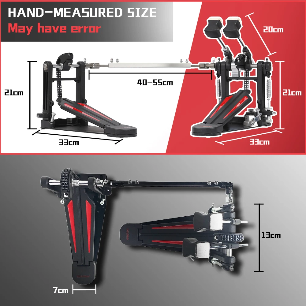 Double Bass Drum Pedal Kick Drum Pedal Double Chain Drive Adjustable Beater Head Bass Pedal For Drum