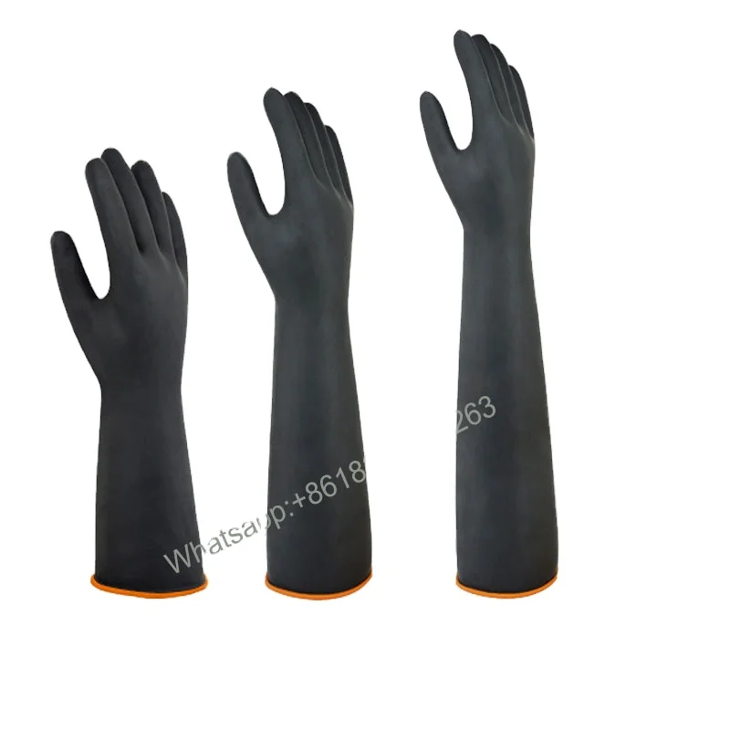 Black industrial 45cm gloves labor protection acid and alkali resistant latex rubber gloves