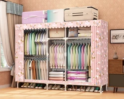 Folding Fabric Wardrobe Bedroom Furniture with PP Plastic Connectors 25mm Galvanized Tube 168cm Width Home Furniture Modern