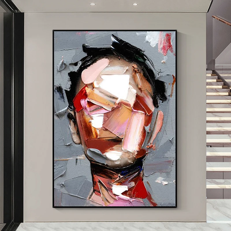 Custom Home Decor Handmade Abstract Girl Face Figure painting Canvas Art Wall Art Acrylic oil Painting