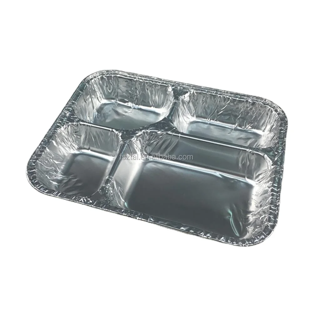 Recyclable Aluminum Foil Pans With Cover Compartment Tray Double Grid Commercial Steam Pan Packaged Soup Ovenable