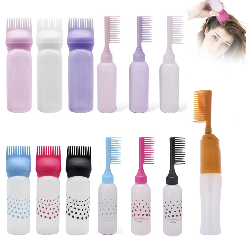 Salon Pet Plastic Hair Scalp Oil Dye Squeeze Applicators Bottle With Combs Brush Hair Care 6 ounce Root Comb Applicator Bottle
