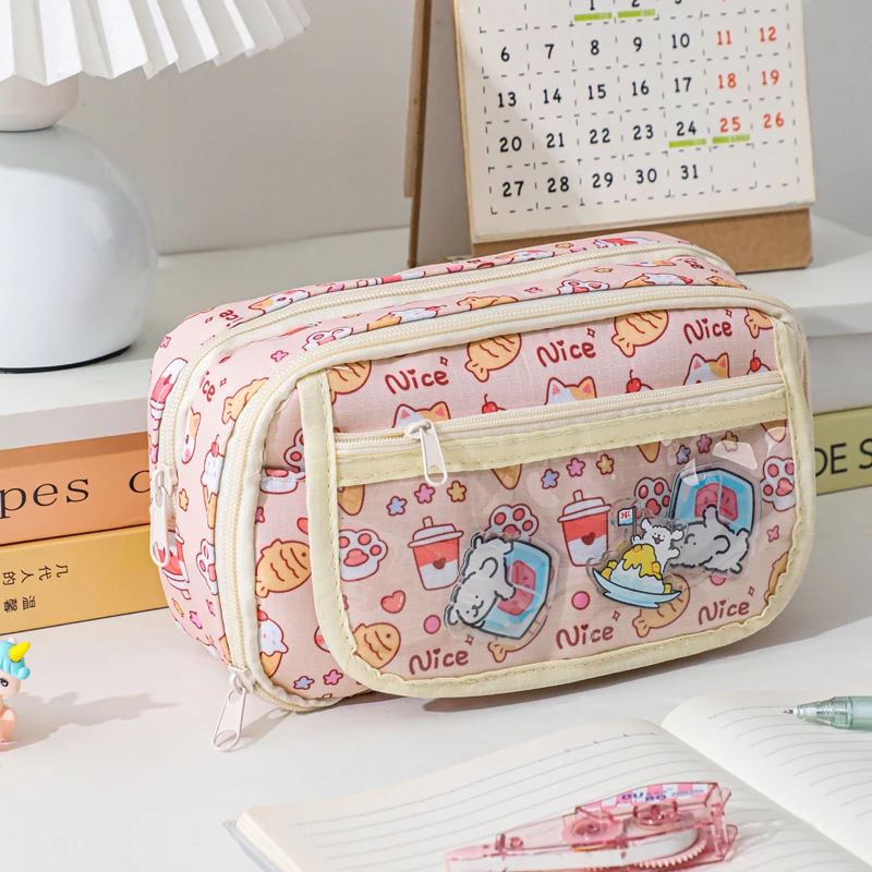 Cute 2D Japanese style portable stationery cartoon kawali makeup bag large capacity pencil bags multi-layer pencil case