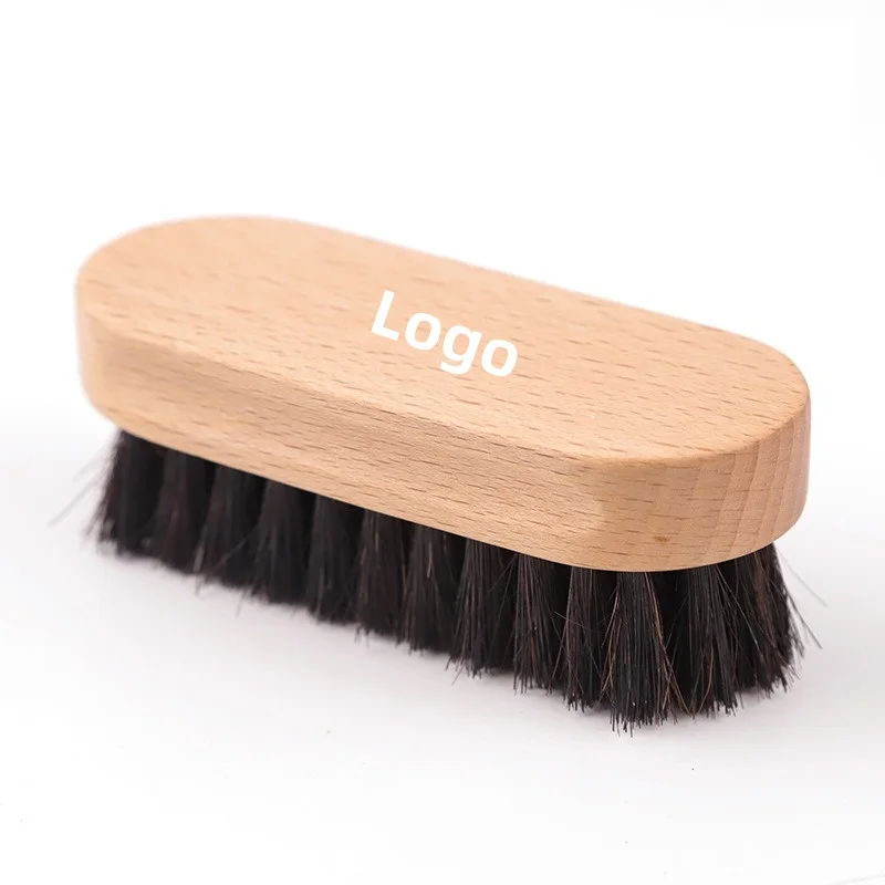 Custom LOGO 10 CM Horse Hair PP Mixed Shoe Brush Shoe Cleaner 100% Natural Wooden Horsehair Shoes Brush Wood Brushes