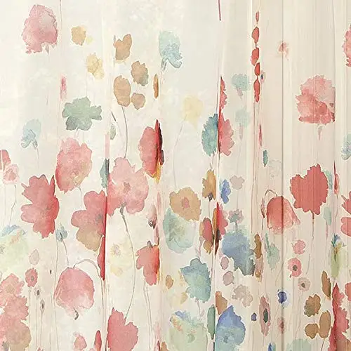 Dandelion Floral Botanical Pattern Semi Sheer 3 Pieces Rod Pocket Kitchen Window Curtain Sets With 2 Tiers