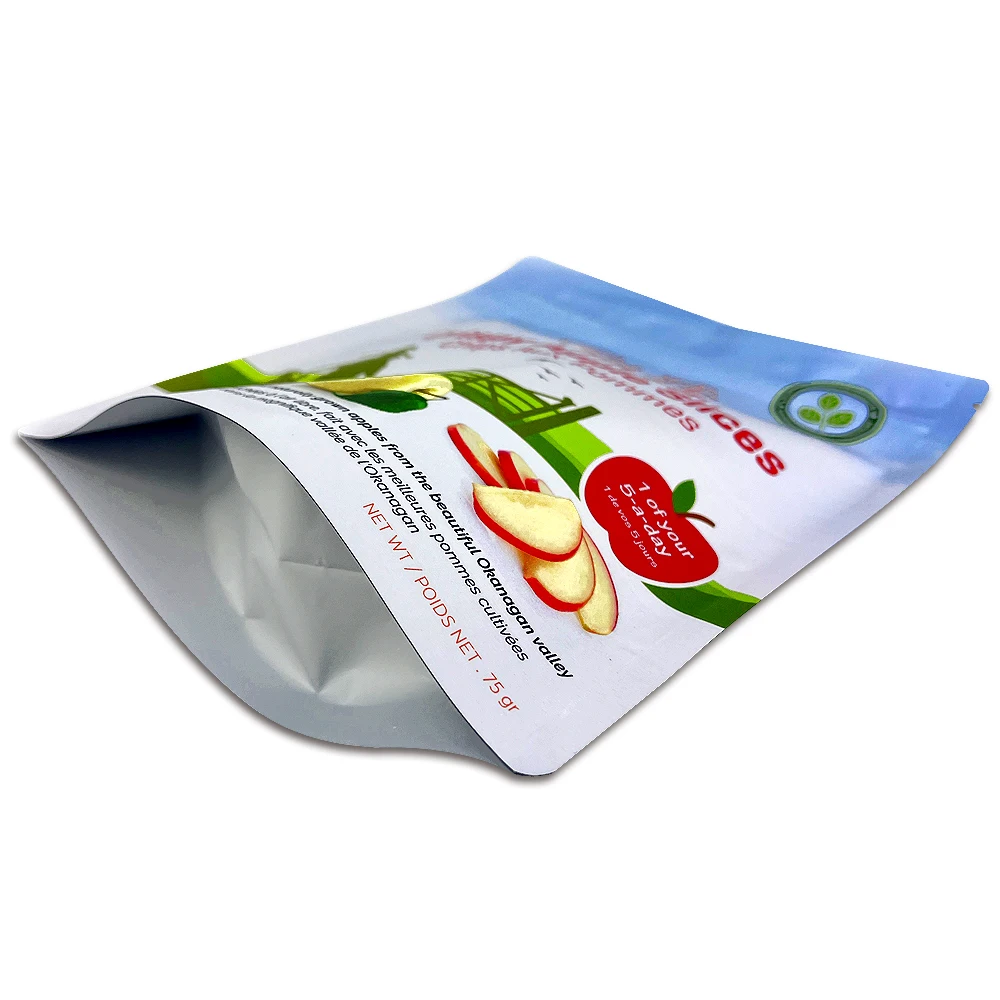 Custom Print Moisture Proof Stand Up Zipper Bag Mylar Bag For Crispy Fruit Slices Packaging Bag
