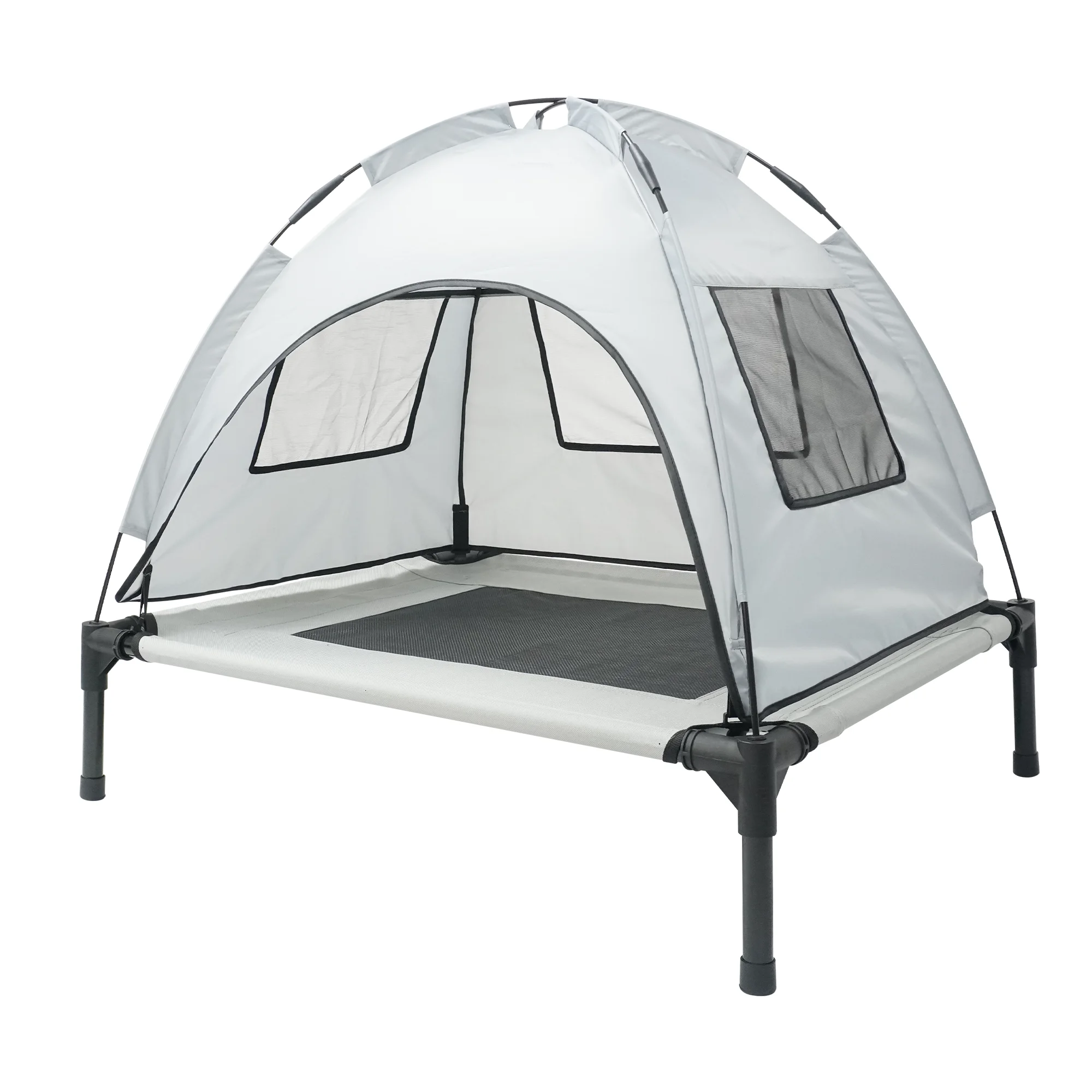 Manufacture travel durable elevated pet dog bed oxford raised pet cot portable breathable pet bed with canopy