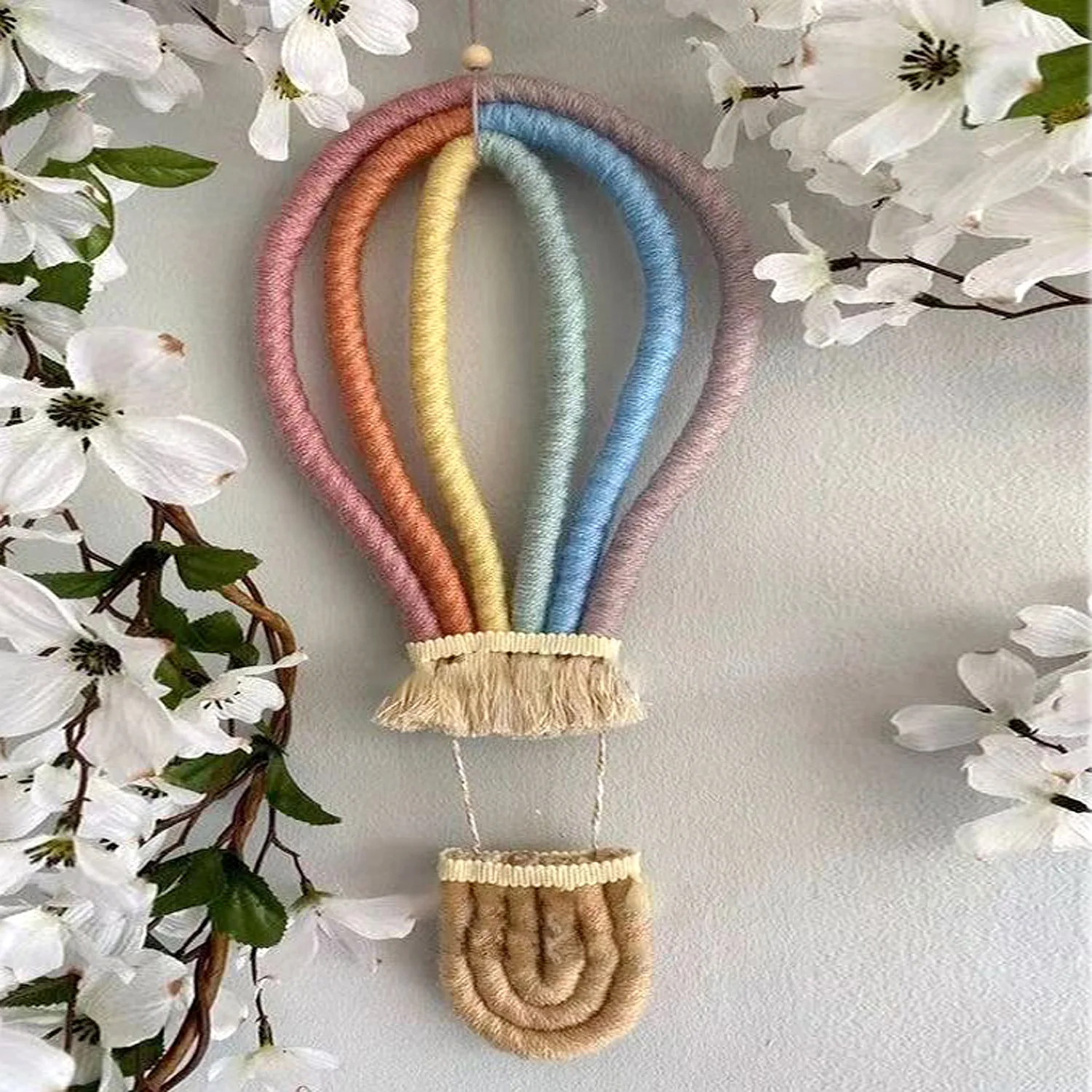 Hot Air Balloon Cotton Rope Wall Hanging Macrame Rope Nursery Rainbow Wall Hanging For Decoration