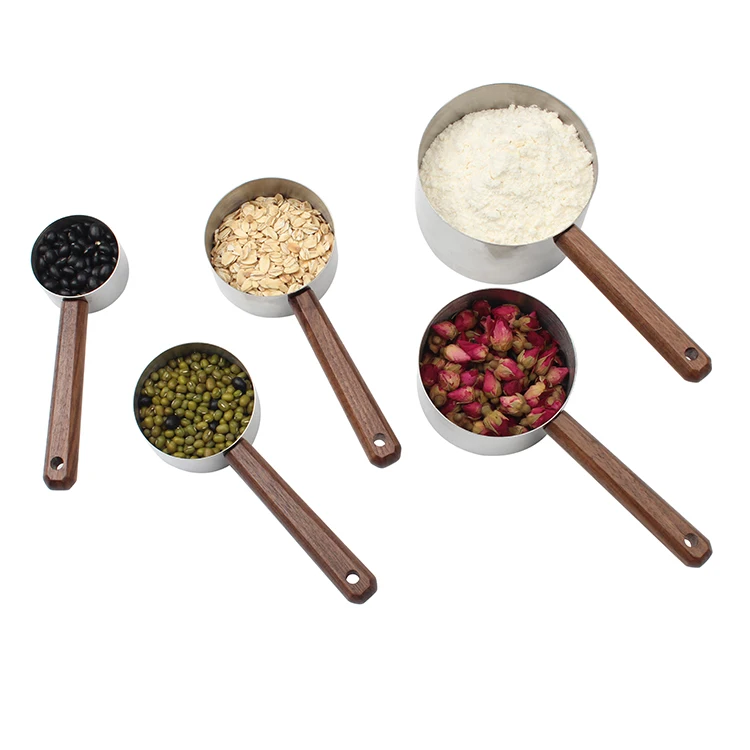 Товар Hopesun, набор измерительных чашек из нержавеющей стали с деревянной ручкой, набор кухонных инструментов