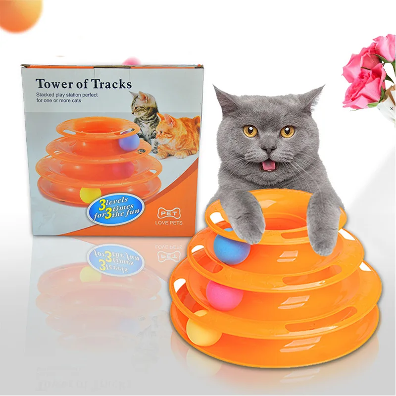 Wholesale 3 Levels of Interactive Play Circle Track Pet toys Moving Balls Tower Cat Toy