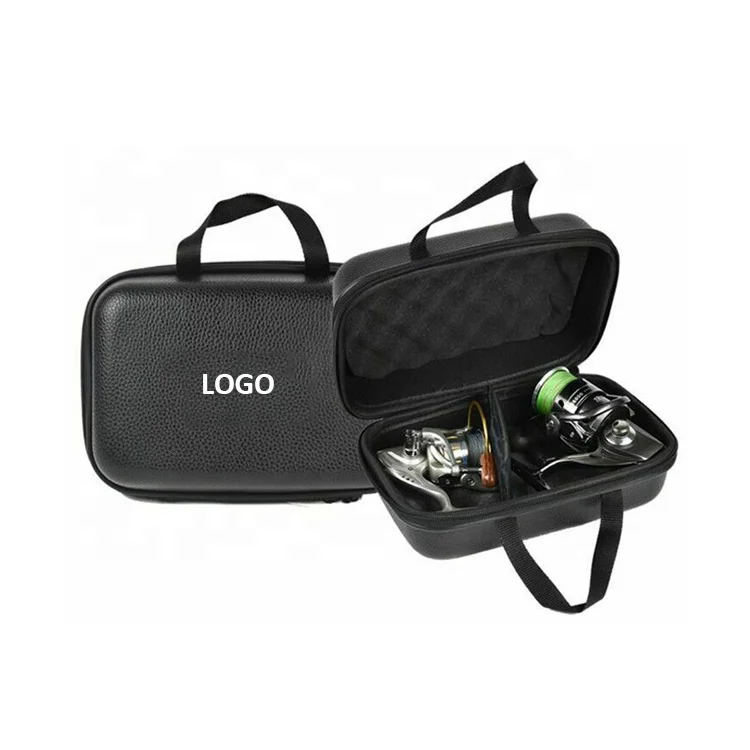 Customized Leather Fishing Box Cases Tackle Reel Spool Case EVA Storage Tool Bag with Zippered Thread Black for Fishing Devices