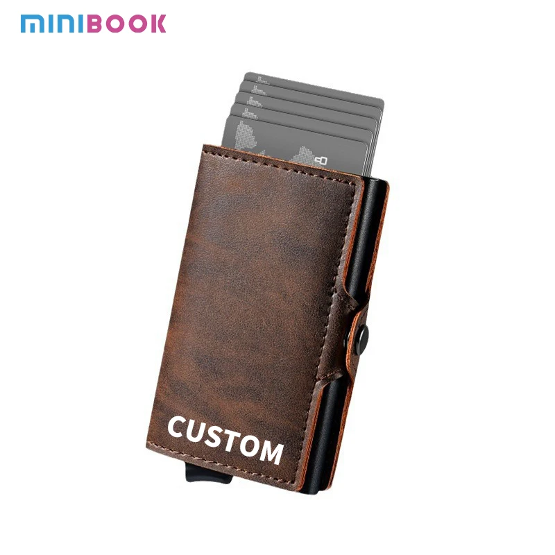 Factory Wholesale Custom Logo Business Credit Cards Holder Box Pop Up Money Pocket Wallet With Rfid Blocking For Men Women