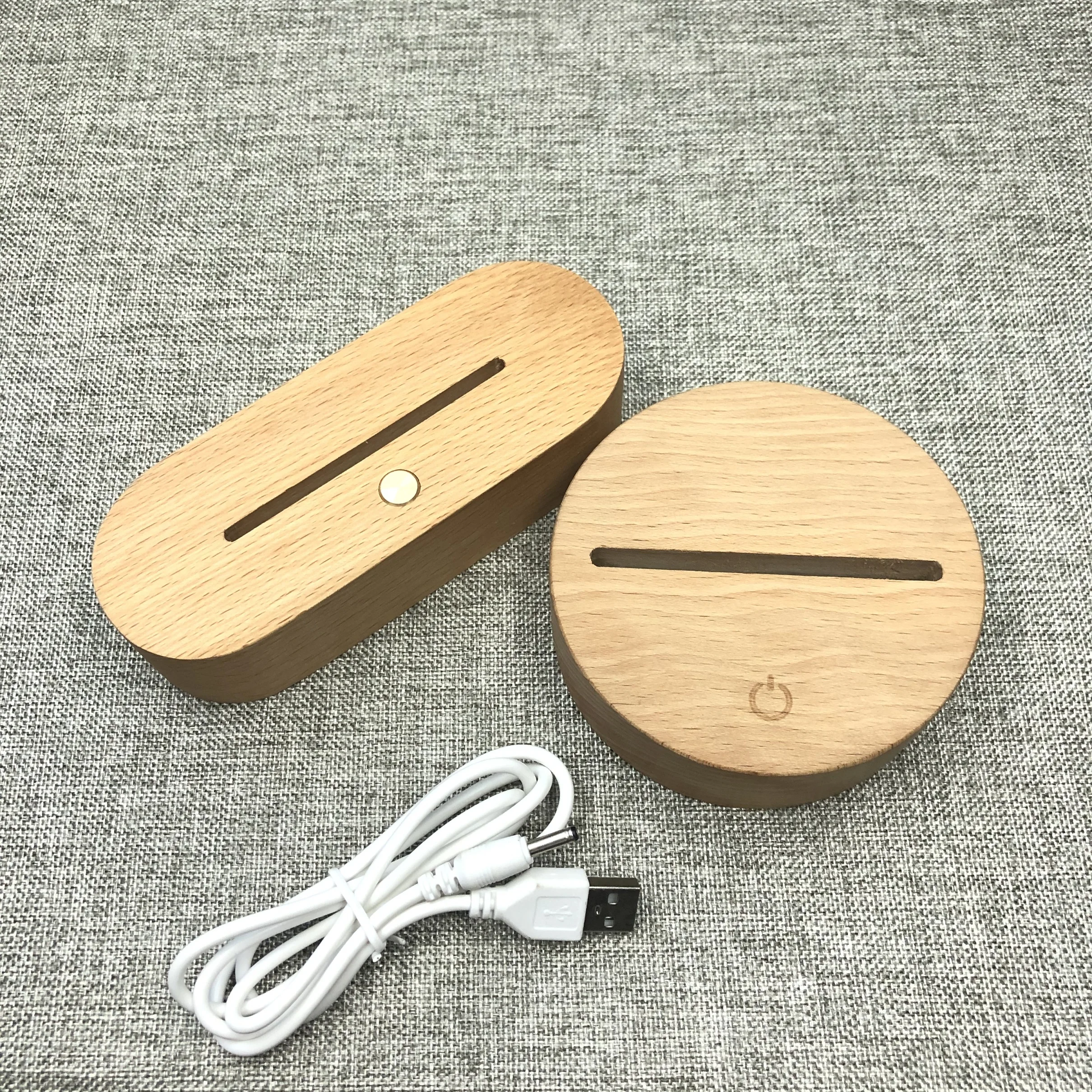 USB деревянная основа для лампы, светодиодный 3D ночник, круглая и овальная деревянная основа для акрила