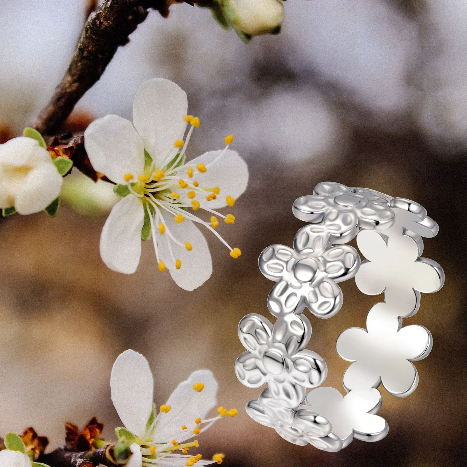  2021 Ins hot sale platinum plated stainless steel petal flower adjustable opening ring for