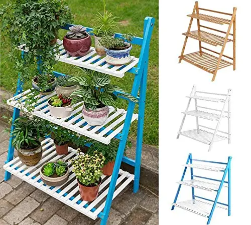 Folding Bamboo Plant Stand Shelf Flower Pots Organizer Plant Pots Rack