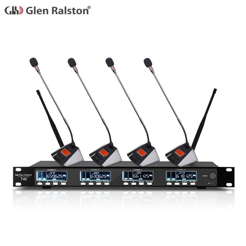 Glen Ralston UHF 4 channels wireless microphone system for stage KTV personal show
