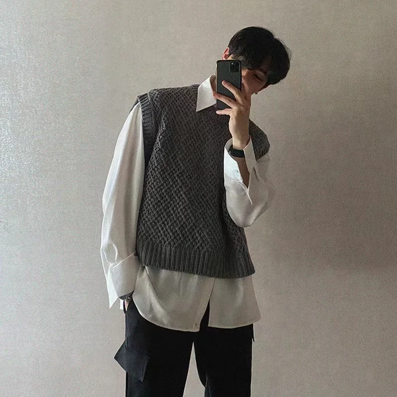 2023 Round neck sleeveless  Pullover Men Streetwear Knitted tank top Casual Couple Unisex Sweater vest