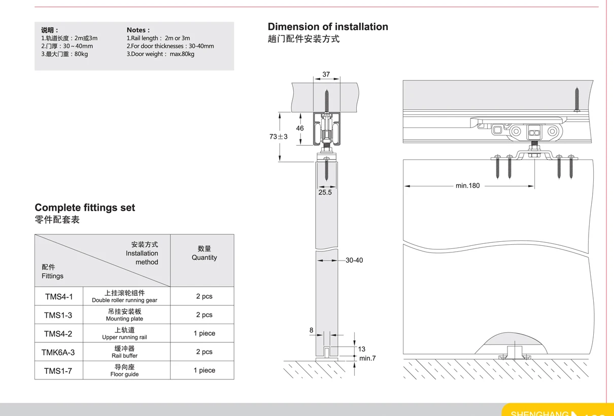 TMS4 hanging aluminium wardrobe sliding door wheels