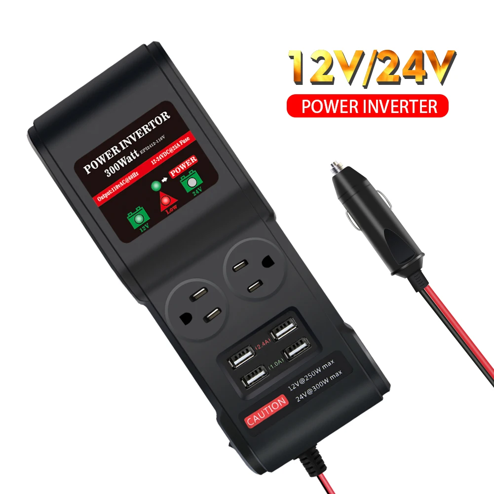 General vehicle dc ac inverter 12V 24V converted to 110V 300W 4USB interface 12V dc ac power inverter