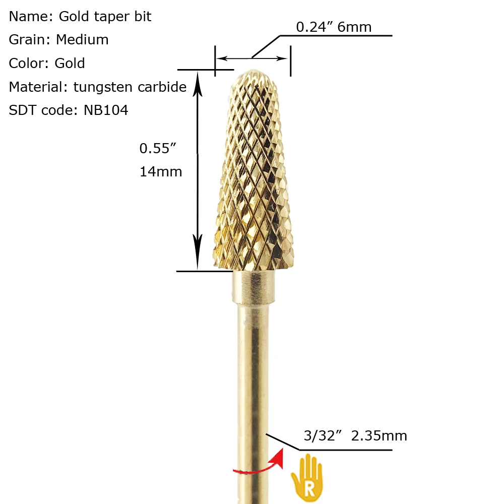 Gold taper shape rotary drill bit electric nail file and buffer for acrylic