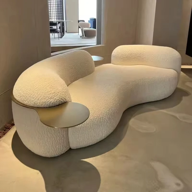 Italian Light Luxury Fashion Curved Lamb Fleece Three Person Sofa Model Room Pea Sofa