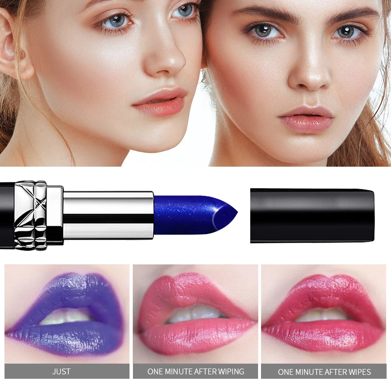Private Label Color-changing Magic Blue Lipstick Color Changing Lipstick Long Lasting Moisturizer Blue Changed Into Pink Lip