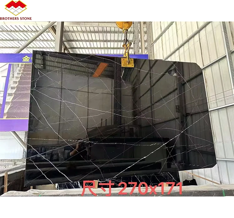 Современные черные белые полированные мраморные плиты Nero Marquina для стола и лестничных ступеней внутренней виллы отеля