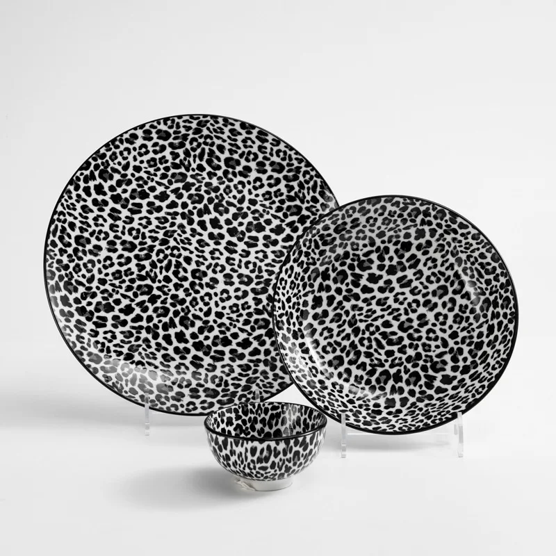 Leopard Ceramic Printed Tableware suit Moonlight Shallow Plate Western Steak Export to Europe and America