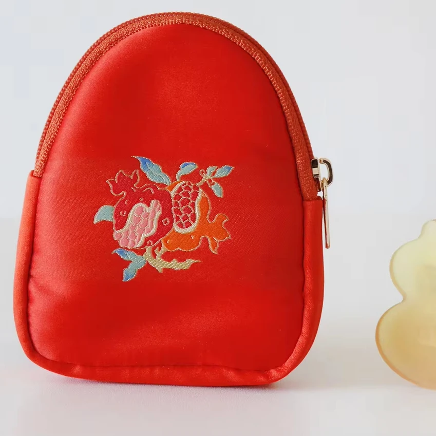 Chinese embroidery Flower Pattern Coin Purses Small silk Coin Wallet Lady Girls Earphone Coin Key Money Storage Bag Zipper Pouch