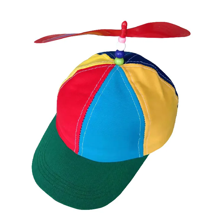 Hot selling stocked korean cotton bucket hat children propeller sun hat assorted colors rainbow bamboo dragonfly  hat