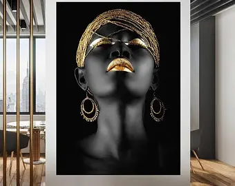 Artist Home Decoration Canvas set Modern Black Women Gold Foil Hd 3 Panel Painting