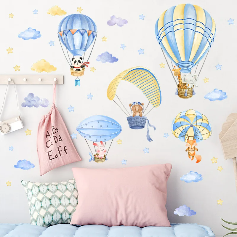 Animal Hot air balloon Wall Sticker Cartoon Hot air balloon Decals  Living Room Decorative Wallpaper