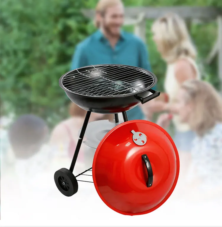 Enamel Materials Barbecue 18 Inch Trolley Barbecue Grill Charcoal BBQ Grill with Wheels