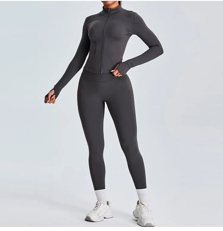 Wholesale Gym Fitness Long Sleeve Jacket Leggings Sports Suits Women Seamless Fitness Yoga Set high quality pink set
