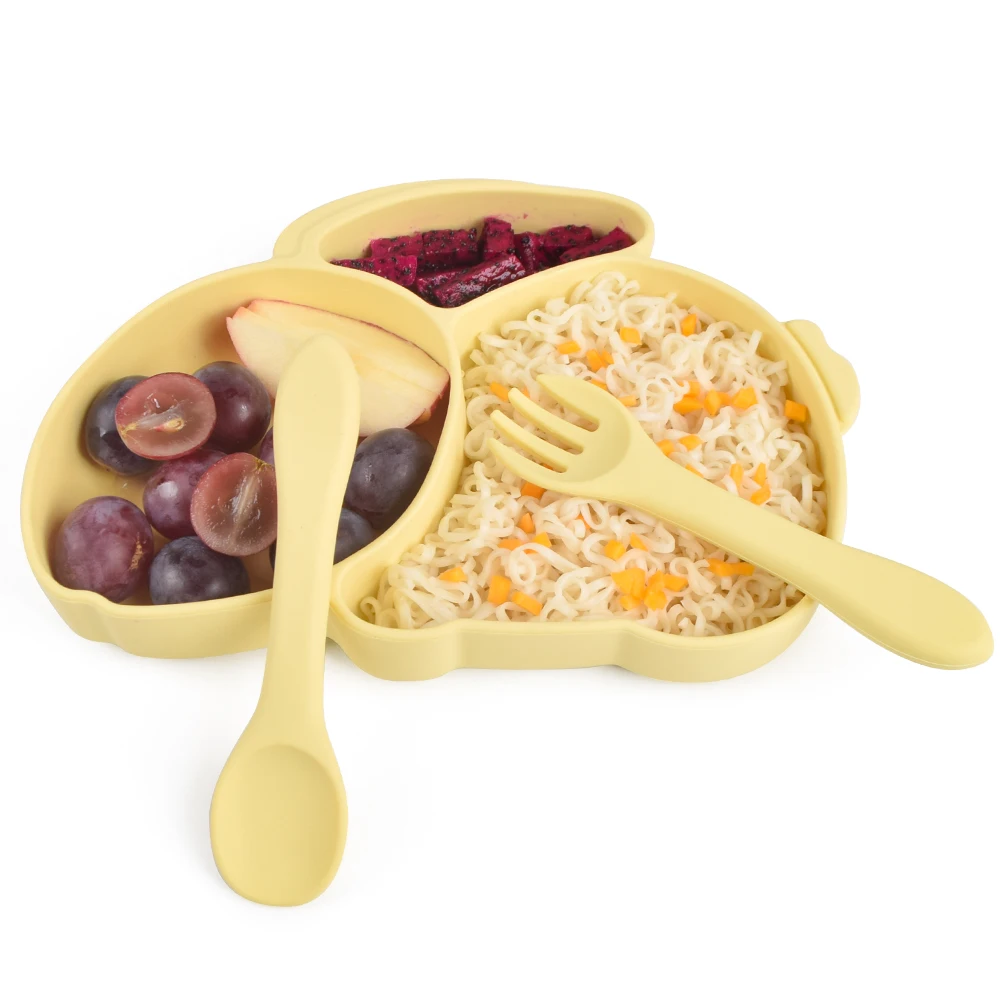 Microwave Safe Unbreakable Rabbit Animal Shape Children Kids Toddler Unbreakable Plato Dishes Silicone Divider Dinner Plate