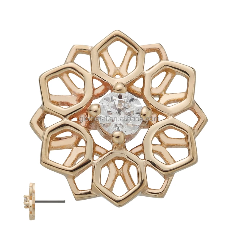 Giometal Flower Threadless Triangle Top Ends Lip Labet 14K Solid Gold Tragus Helix Stud Earrings Body Piercing Jewelry Wholesale