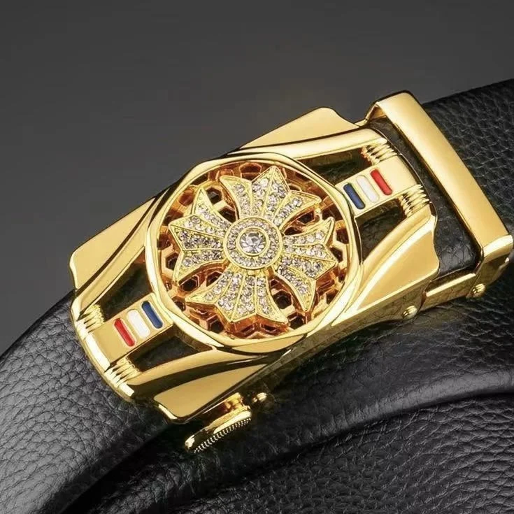 Lucky Luxury Men Belts with Rotatable Automatic Buckle PU Leather Belts for Daily